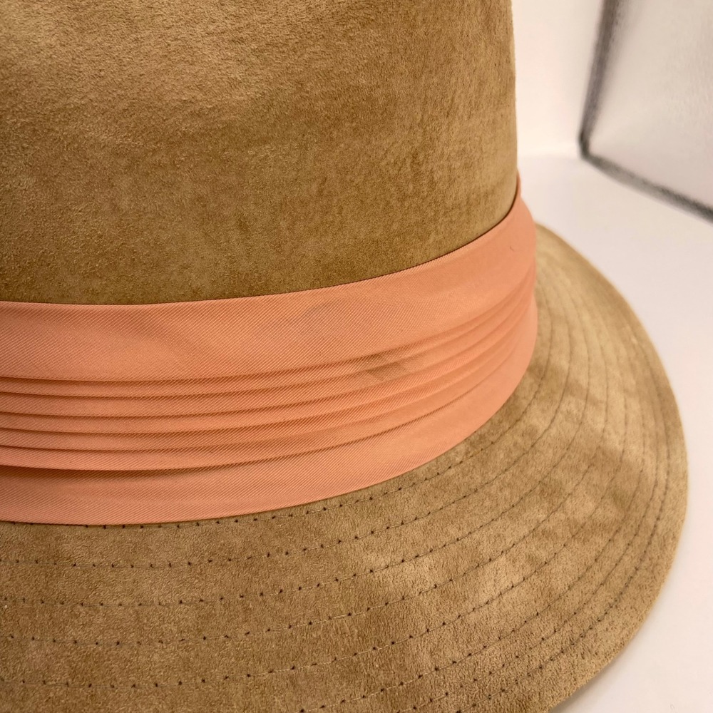 Vintage Borsalino Suede Safari Hat Mens 7 3/8 Tan Leather Band Italy - Picture 13 of 16